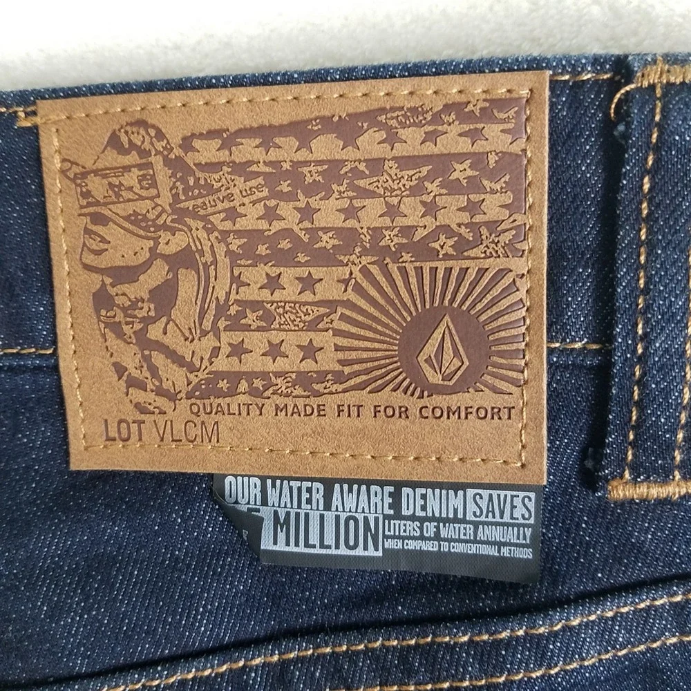 Volcom Vorta Slim Straight Leg Dark Indigo Denim Jeans Mens 36 Skater Streetwear